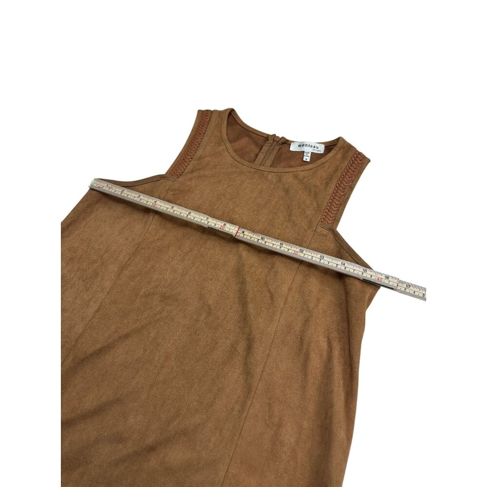 Tan Sleeveless Faux Suede Mini Dress With Braided Strap Details By Monteau Size - Picture 7 of 11